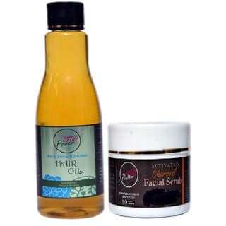 INDOPOWER ADd241-DAILY SHINE PROTECT HAIR OIL 200ml. + ACTIVATED CHARCOAL FACIAL SCRUB 100g.