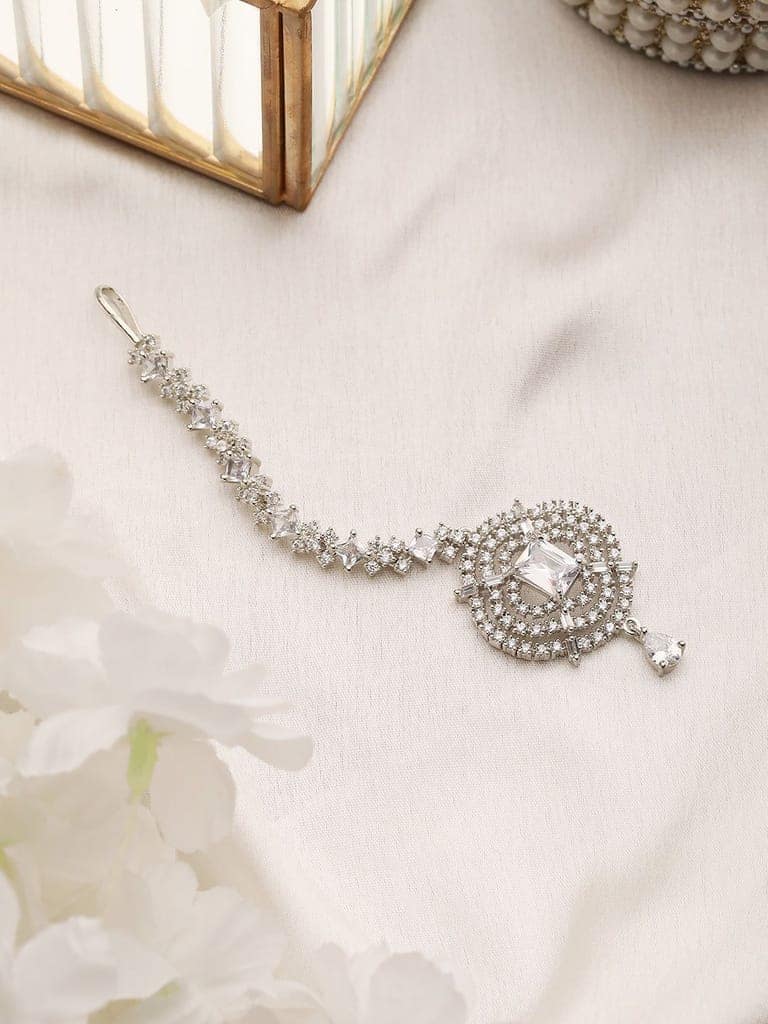Solitaire Maang Tikka AD studded Silver plated for Women & Girls