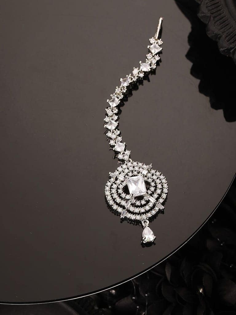 Solitaire Maang Tikka AD studded Silver plated for Women & Girls view 2