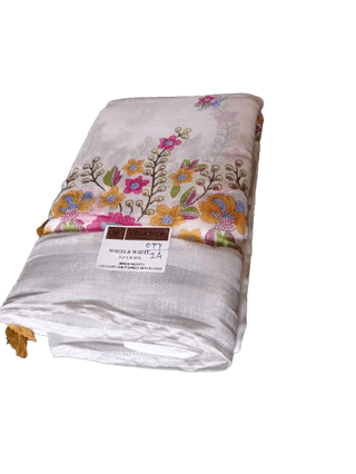White and Pink Floral Print Saree with Blouse Piece