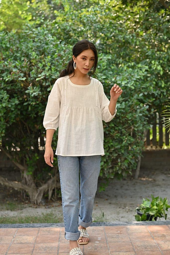 Jasmine Sindhi Hand Embroidered Round Neck Cotton Top view 5