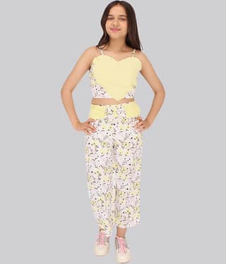 Cutecumber Pack of 1 Girls Georgette Top With Pajama ( Yellow )