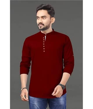 Nofilter Cotton Blend Plain Regular Kurta For Men ( Maroon )