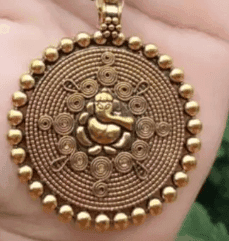 oxidised gold plated lord ganesha pendant set with black beads chain view 3
