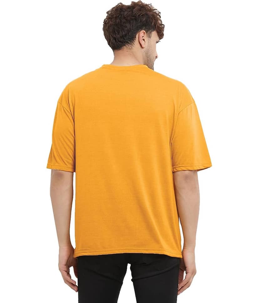 Leotude Men Cotton Blend Oversized Fit Printed T-Shirt ( Orange ) view 2