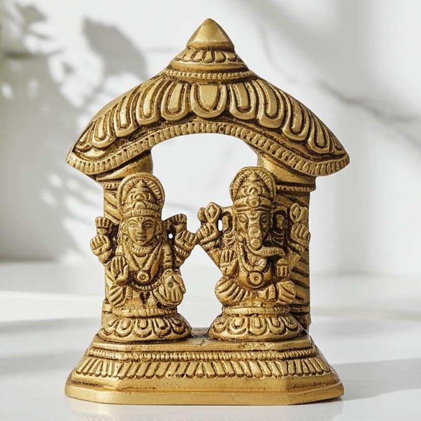Brass Laxmi Ganesh Mandir Idol | Premium Brass Puja Statue, Height : 3.6 Inch (BSMAS1714 D)