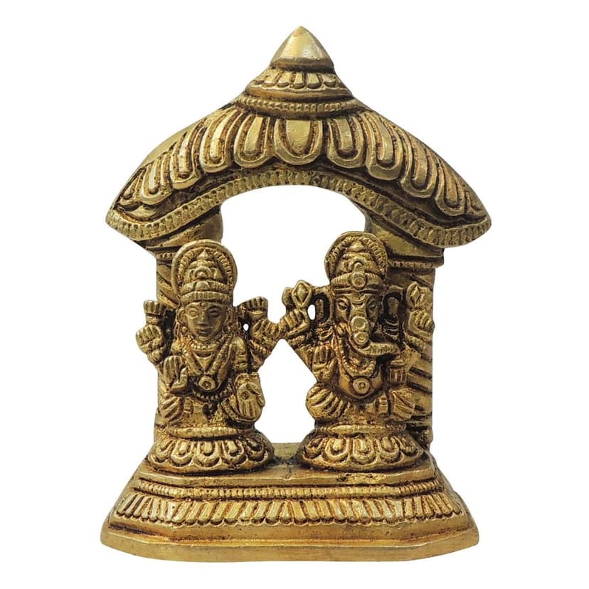 Brass Laxmi Ganesh Mandir Idol | Premium Brass Puja Statue, Height : 3.6 Inch (BSMAS1714 D) view 2