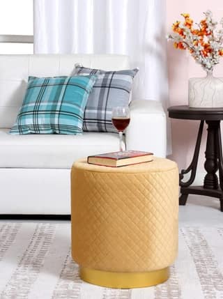 Shadowkart Ottoman Pouffes Sitting Mudda Puffy Stool for Living Room Dressing Table Pouf Round Footstool for Office Home Decor, Check Holland Velvet ,16x16x17 Inch