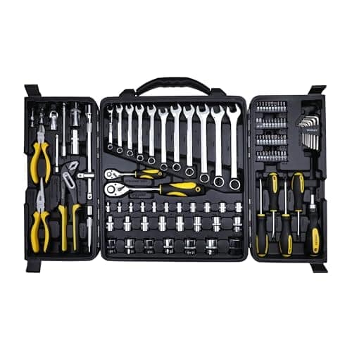STANLEY STMT81243 110-Piece High Quality Multi-Toolkit containing Pliers, Spanners, Drivers, Sockets, Bits, Wrenches & Ratchets for Home, DIY & Professional Use, 1 Year Warranty, Yellow & Black view 2