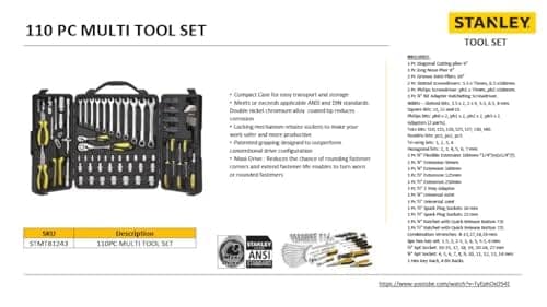 STANLEY STMT81243 110-Piece High Quality Multi-Toolkit containing Pliers, Spanners, Drivers, Sockets, Bits, Wrenches & Ratchets for Home, DIY & Professional Use, 1 Year Warranty, Yellow & Black view 3