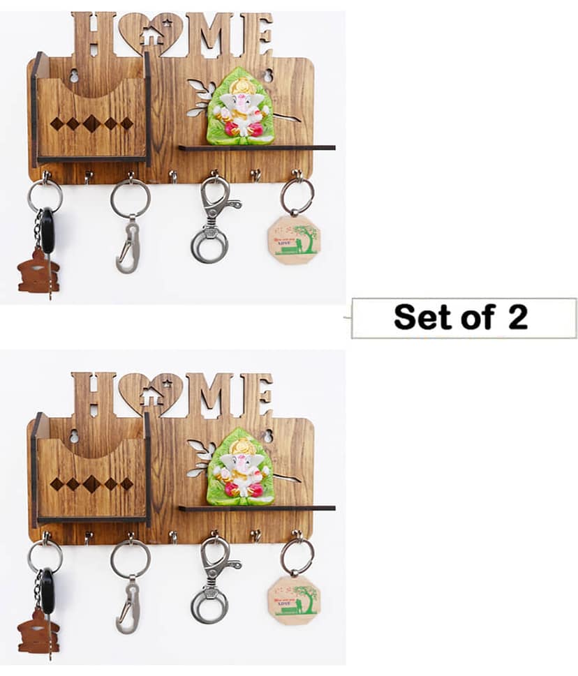Arpita Crafts Brown Wood Key Holder - Pack of 2