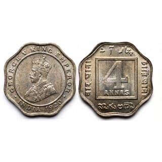 4 Anna 1920 King George V, British India old Coin Silver Plated Ancient Edition