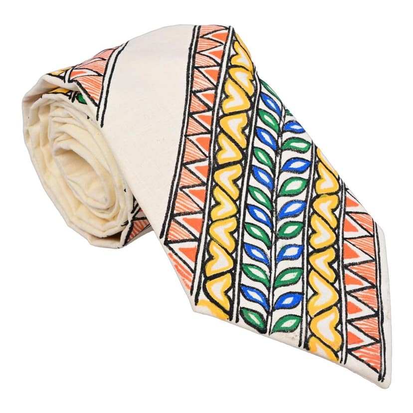 Pure Cotton Handmade madhubani Tie Multi Colour Elegance for Formal and Business Wear, Handcrafted, Handpainted SH (Size standard) view 4