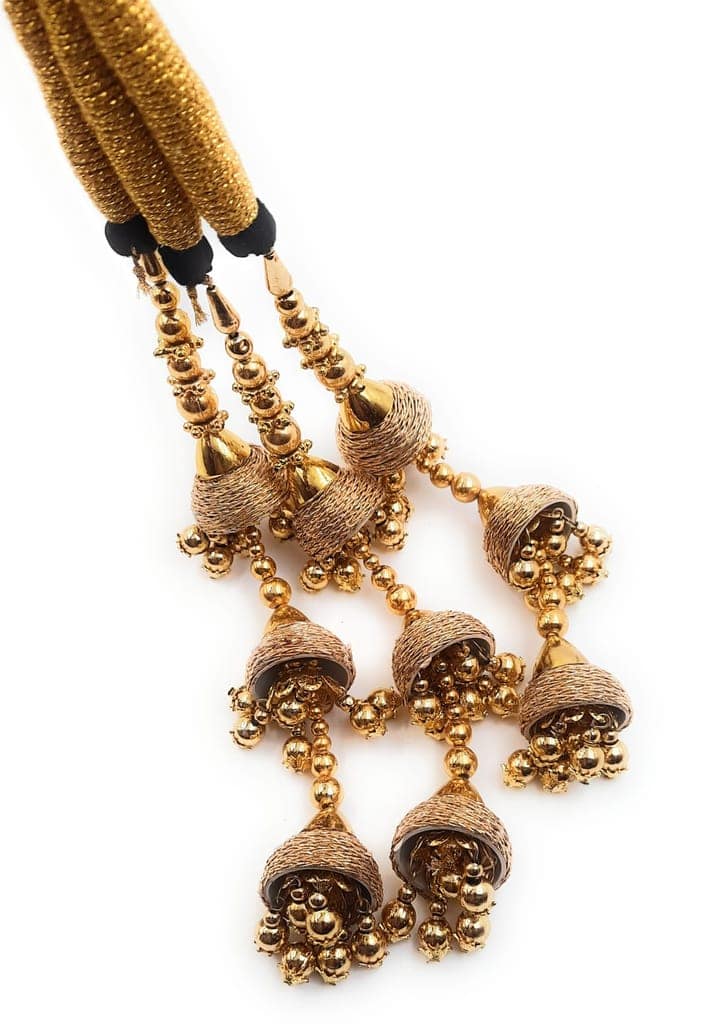 Jhumka Style Thread Punjabi Paranda/Patiala Shahi parandi Hangings Black Colour & Design (Golden Color) 1 piece view 3