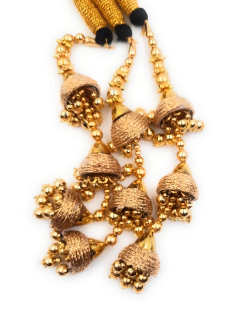 Jhumka Style Thread Punjabi Paranda/Patiala Shahi parandi Hangings Black Colour & Design (Golden Color) 1 piece view 4
