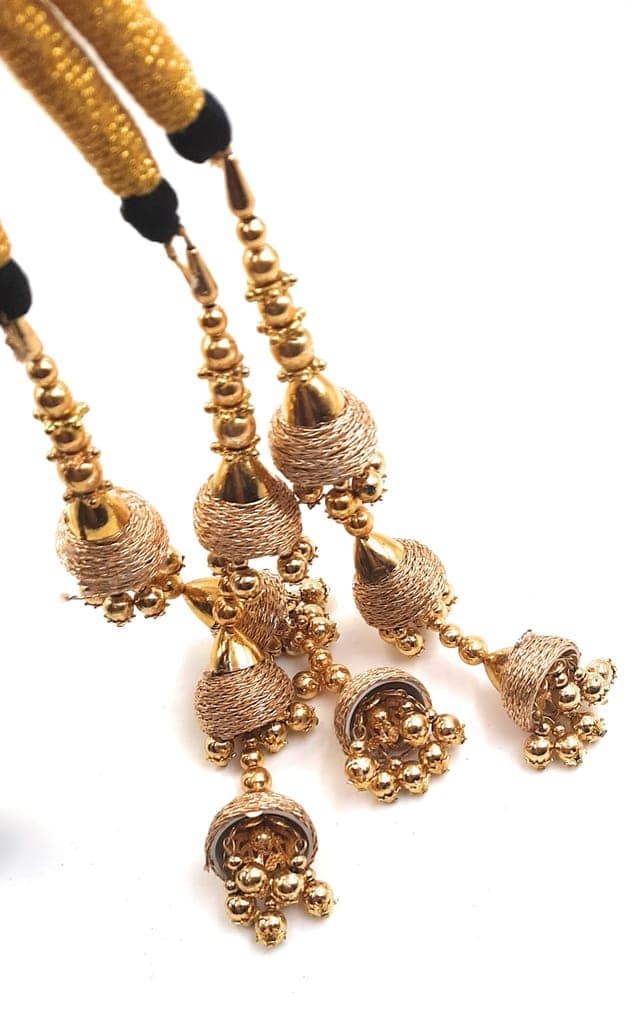 Jhumka Style Thread Punjabi Paranda/Patiala Shahi parandi Hangings Black Colour & Design (Golden Color) 1 piece view 7