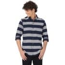 Mufti Navy & Grey Stripe Slim Fit Casual Shirt