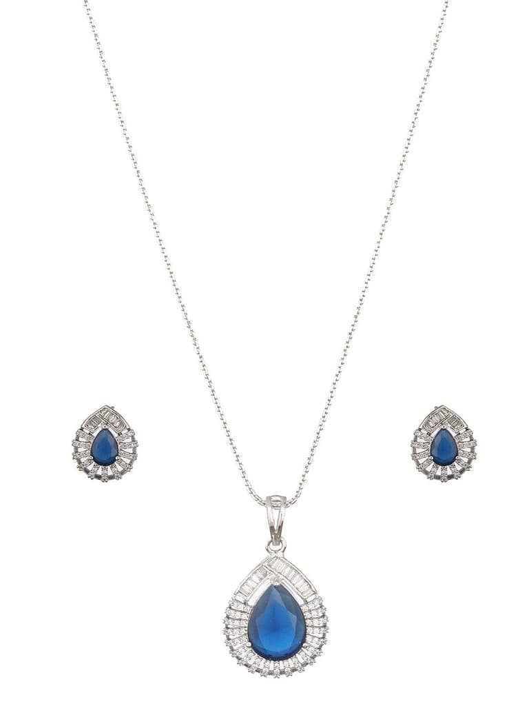 Silver Plated Blue Sapphire Tilak AD studded Pendant Locket Jewellery Set view 4