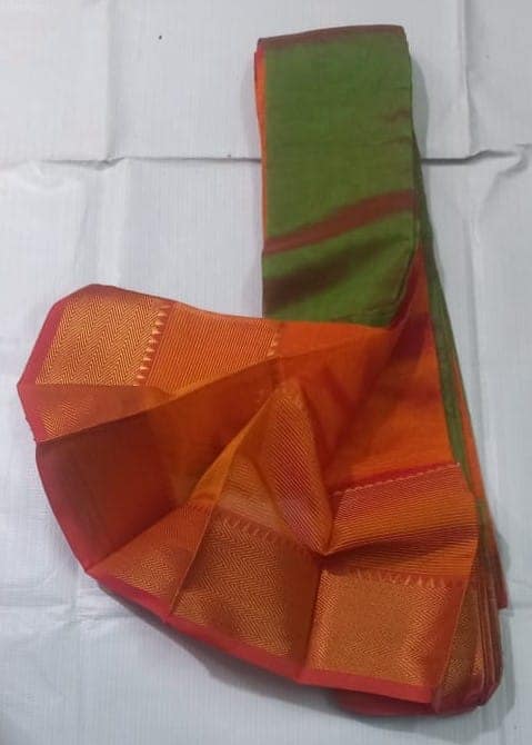 Green and Orange Pure Handloom Cotton Saree With Blouse Piece