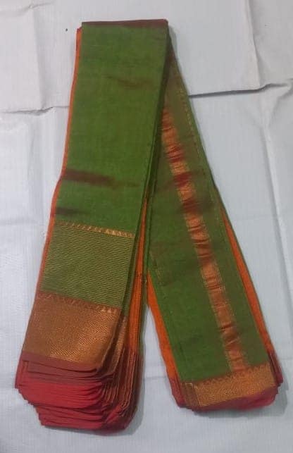 Green and Orange Pure Handloom Cotton Saree With Blouse Piece view 3