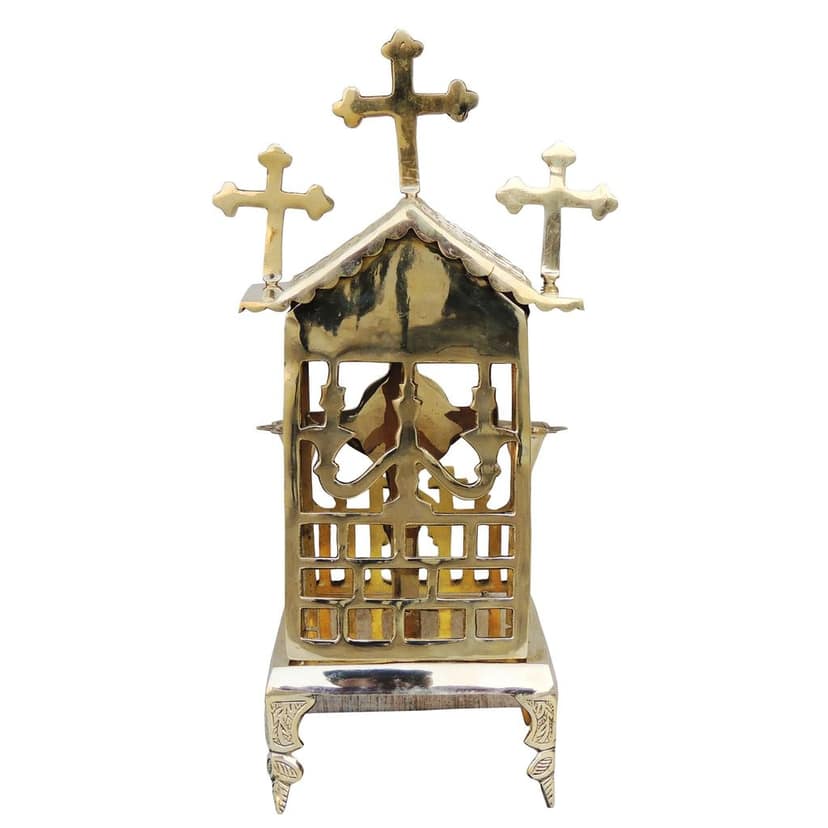 Brass Jesus Christ Church With Candle Stand ? Divine Religious Decorative Piece, Height : 15.5 Inch (ZMAS576 E) view 3