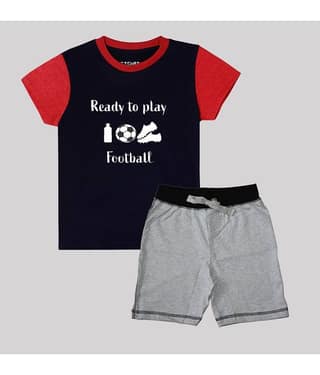 ETCHED DESIGN Pack of 1 Boys Cotton T-Shirt & Shorts Set ( Multicolor )