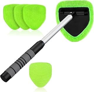 Conohisco® Windshield Cleaner Tool, Car Interior and Exterior Window Cleaning Kit with Extendable Handle & 4 Reusable Microfiber Pads, Auto Glass Wiper Brush Kit for Car & Home Windows