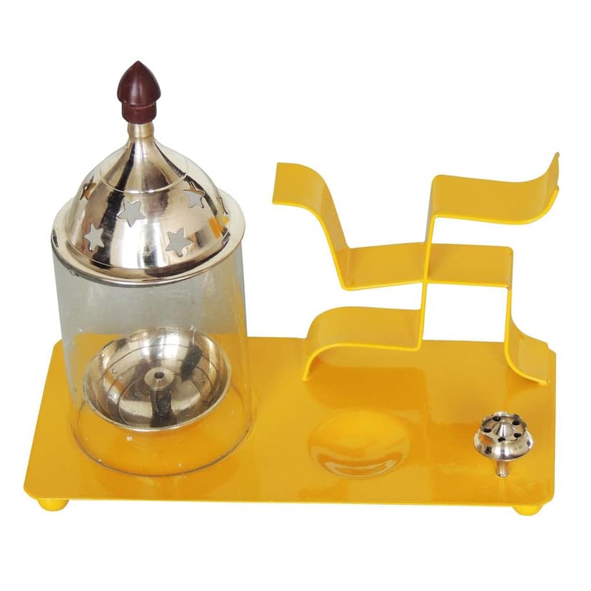 Iron & Brass Swastic Chimney Deepak In Yellow Color No. 2 (ZMAS512 Y) view 2