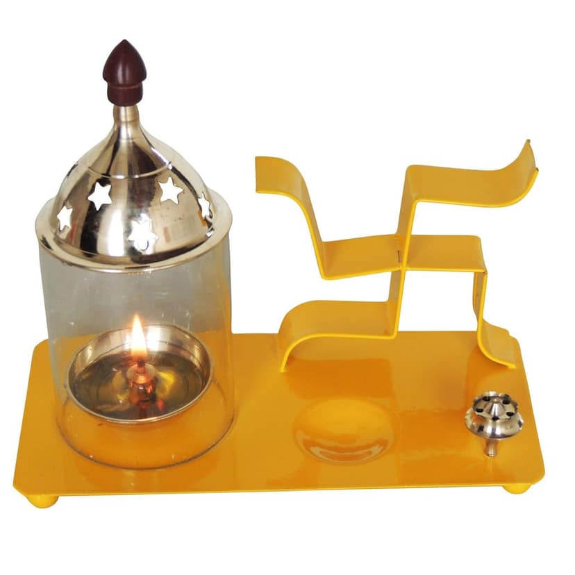 Iron & Brass Swastic Chimney Deepak In Yellow Color No. 2 (ZMAS512 Y) view 3
