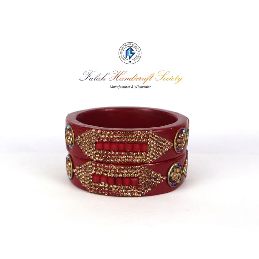 FHS Crystal Work Rajasthani Lac Bangles - Meroon (piece 2)