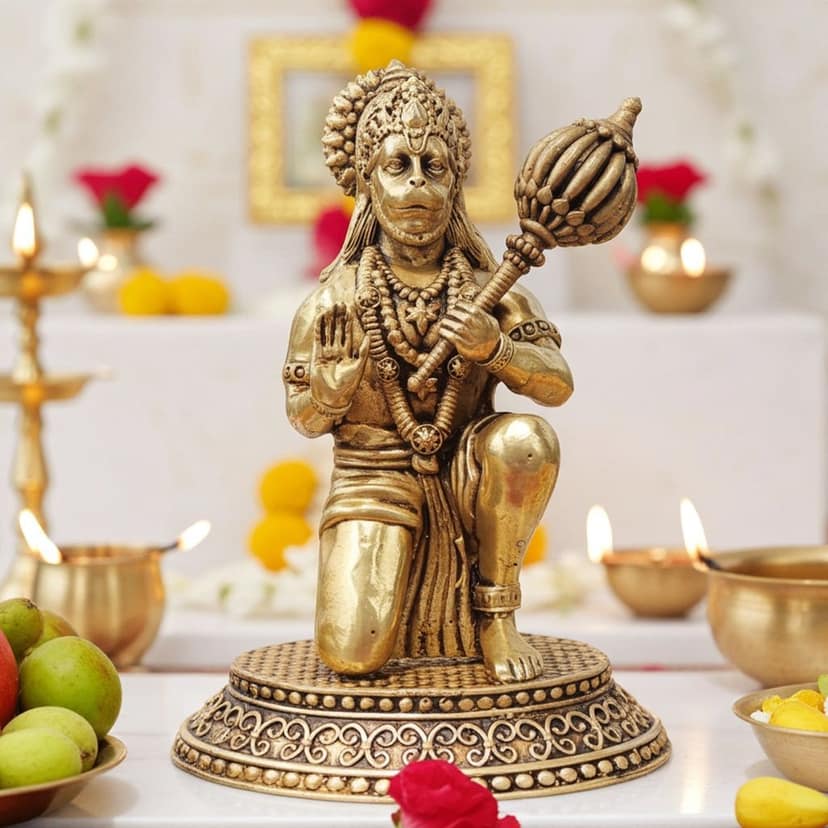 Brass Hanuman Ji Divine Idol Statue - Ideal For Mandir, Height : 4.5 Inch (BSMAS1735 E)