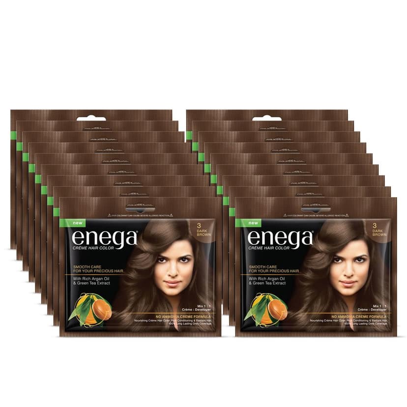 Enega Dark Brown Hair Color Cream with Developer Pouch