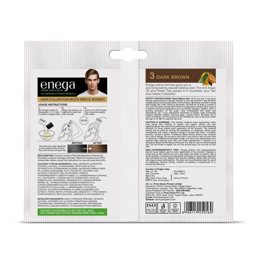 Enega Dark Brown Hair Color Cream with Developer Pouch view 3