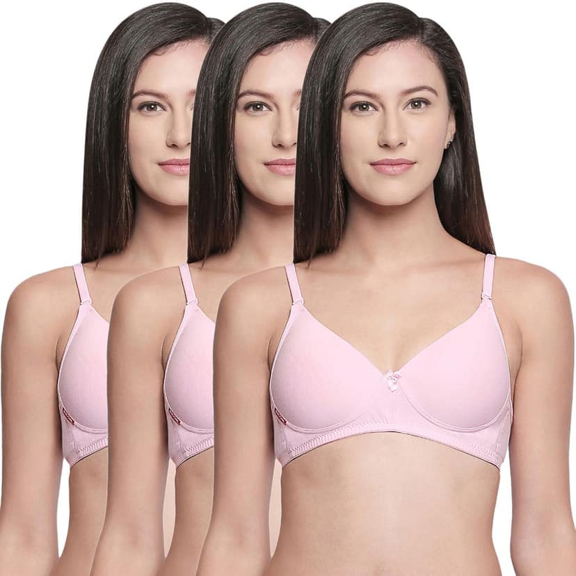 Bodycare Cotton Spandex Padded Non wired Tshirt Bra-Pack of 3