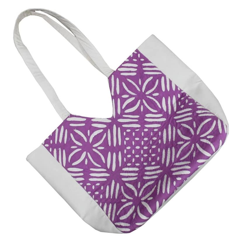 Garvi Gurjari (A Gujarat Govt Enterprise Handmade White and Purple Cotton Applique Shopping Bag view 3