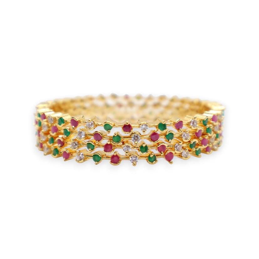 Elegant Gold-Plated Ruby & Emerald Stone Bangle