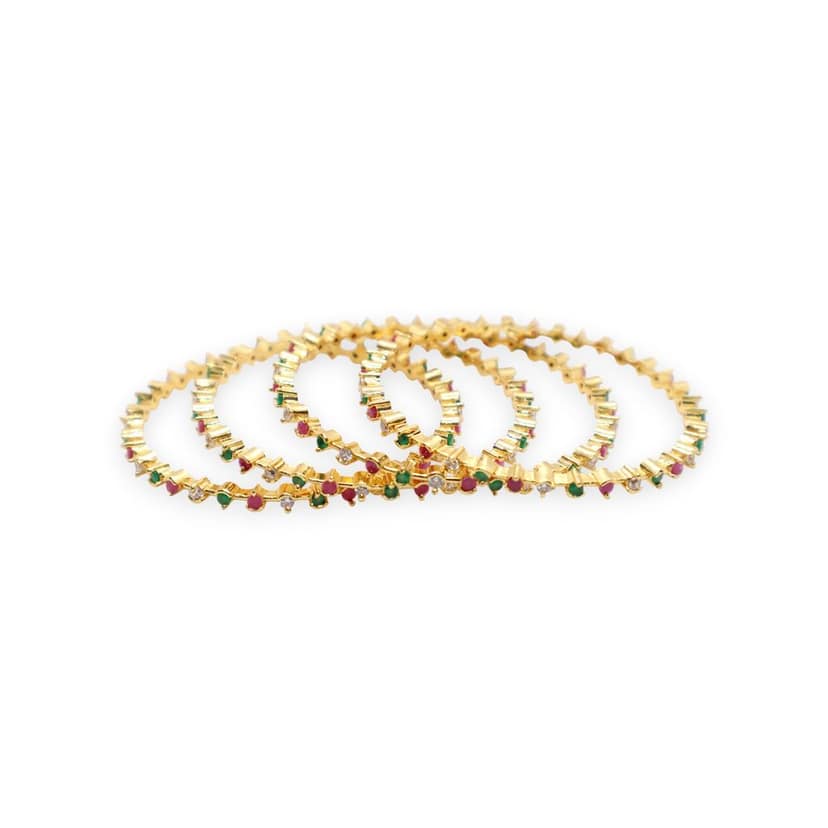 Elegant Gold-Plated Ruby & Emerald Stone Bangle view 3