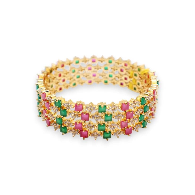 Elegant Gold-Plated Ruby & Emerald Stone Bangle view 4