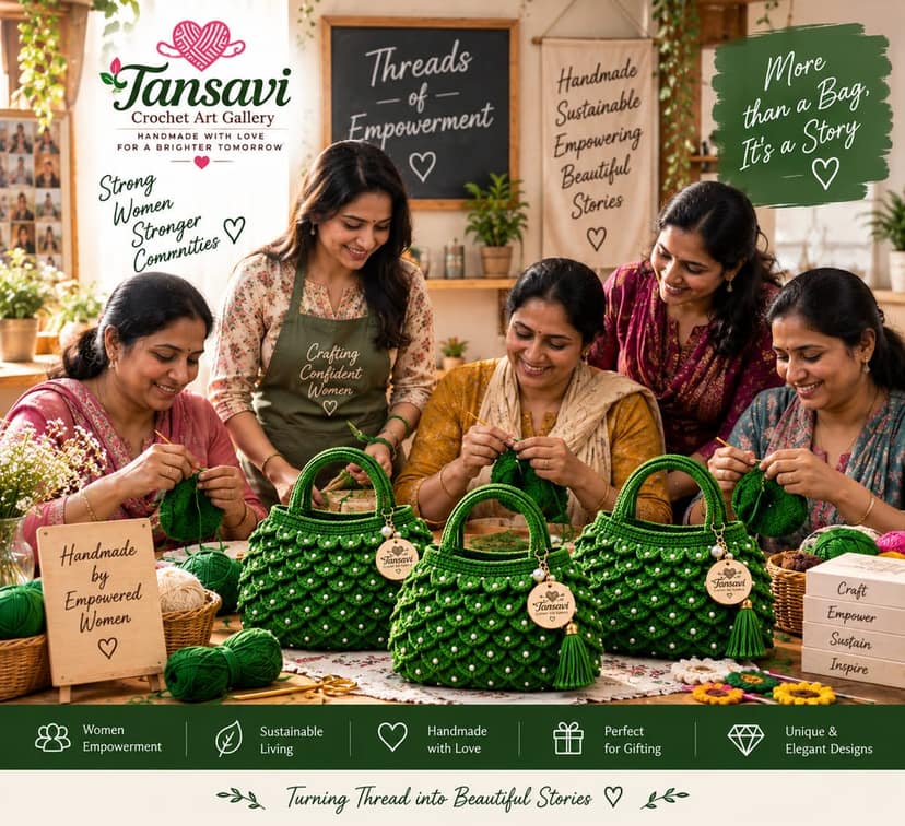 Tansavi Crochet Art Gallery Handmade Green Crochet Pearl Handbag for Women – Stylish Handcrafted Shoulder & Hand Bag view 6
