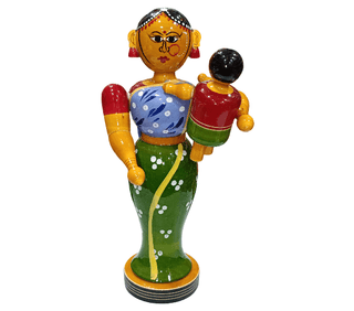 Traditional Wooden Mother Carrying Baby Doll Toy