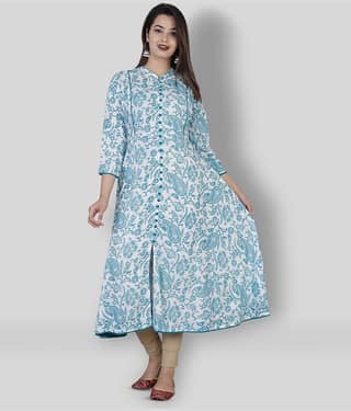 HIGHLIGHT FASHION EXPORT - Blue Rayon Women's Front Slit Kurti ( Pack of 1 )