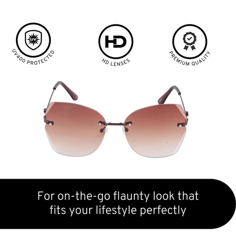 4Flaunt Rimless Stylish, Latest & Trending Vintage Oval Gradient Sunglasses For Women | 100% UV400 Protected (C2 - Brown) view 6