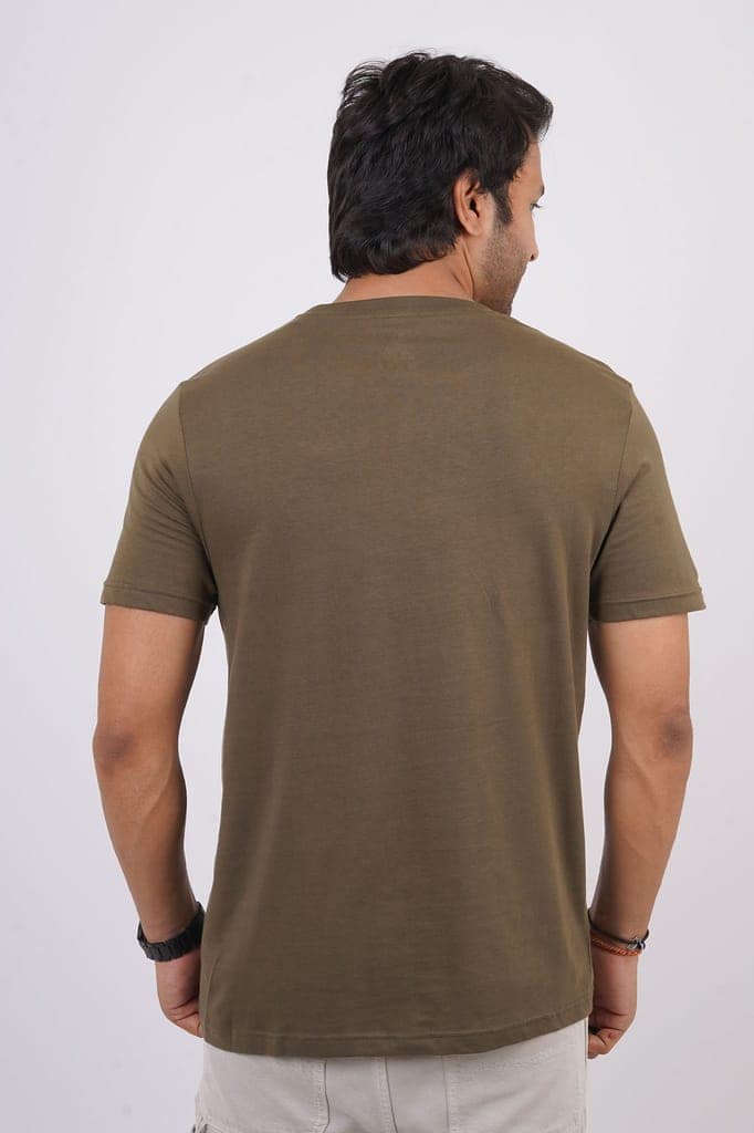 Men's Olive Melange Crew Neck T-Shirt view 5