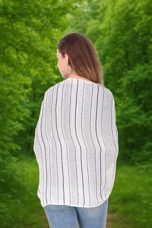 White Striped Scarf with Fringes - Elegant & Versatile view 3