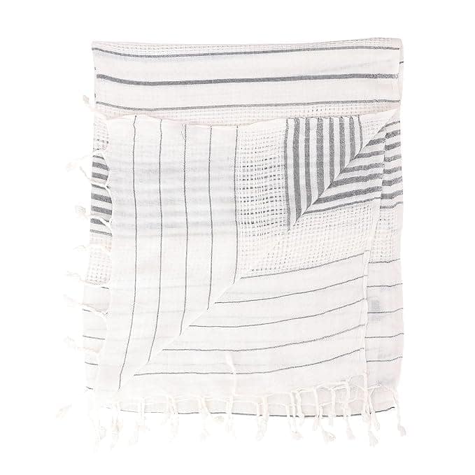 White Striped Scarf with Fringes - Elegant & Versatile view 4