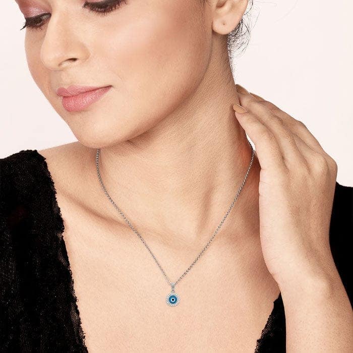Silver Evil Eye Pendant with Chain view 2