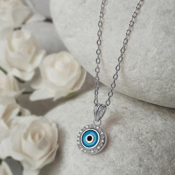 Silver Evil Eye Pendant with Chain view 3
