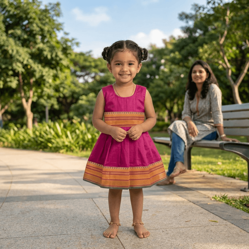 Mom and Me Baby Girls Summer Frock Dress (0–5 Years) | Soft Acrylic Cotton with Pure Cotton Lining | Sleeveless Round Neck | Lightweight & Breathable (in, Age, 3 Months, 6 Months, Regular, Pink) view 3