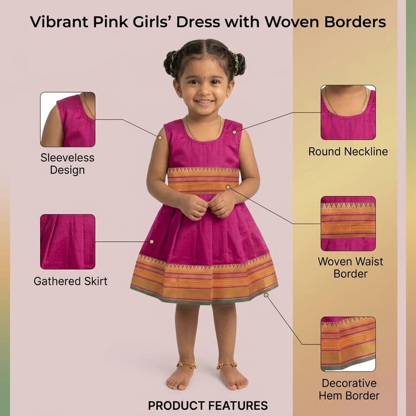Mom and Me Baby Girls Summer Frock Dress (0–5 Years) | Soft Acrylic Cotton with Pure Cotton Lining | Sleeveless Round Neck | Lightweight & Breathable (in, Age, 3 Months, 6 Months, Regular, Pink) view 4