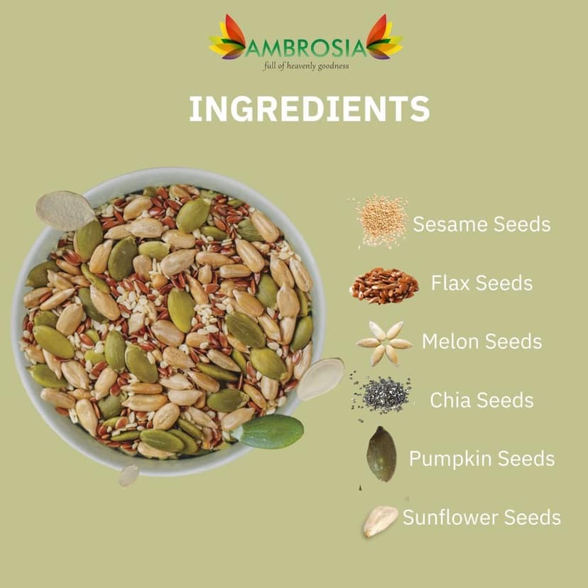 Ambrosia 7-1 Seed Trail Mix 200 g | Flax , Pumpkin , Sunflower, Chia , Melon , White Sesame & Diced Almonds | Add to Smoothie & Salad | Fibre Rich view 4